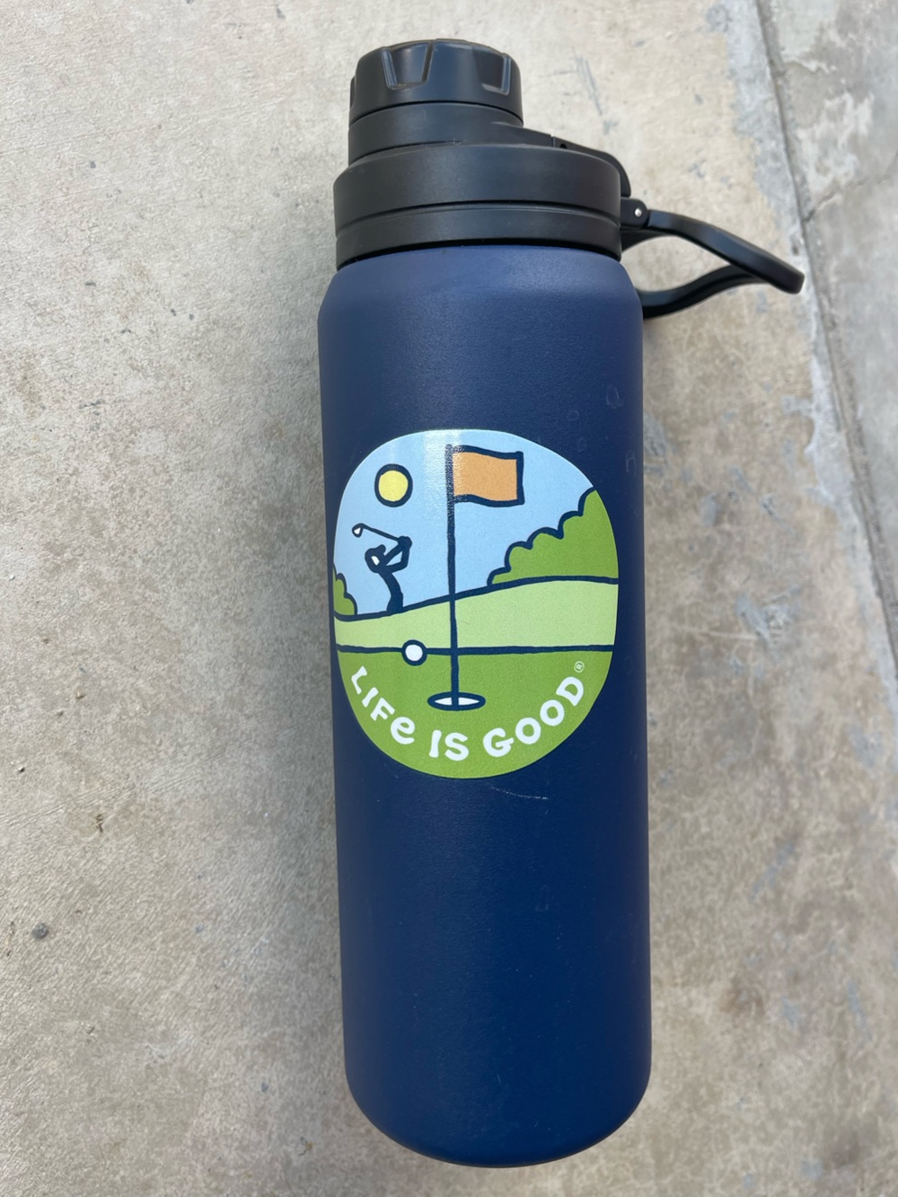 Life Is Good Navy Blue Golf Graphic Water Bottle